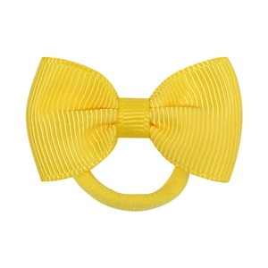 Detail showing bright yellow grosgrain ribbon bow with high elasticity nylon hair tie