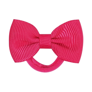 Close-up of bright rose red grosgrain ribbon bow with high-elastic hair tie for girls