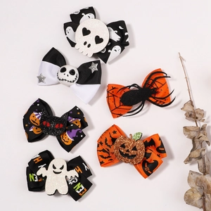 Detailed view of Halloween hair clips featuring Jack Skellington and skull motifs