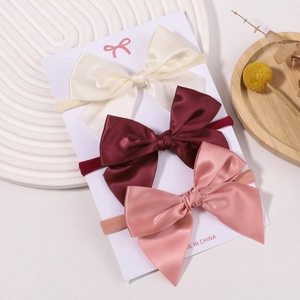 Lot de 3 bandeaux pour bébé avec nœuds en satin en ivoire, bordeaux et rose poudré
