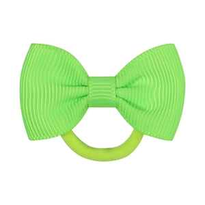 Detail of neon green 1.7-inch ribbed grosgrain bow on high-elasticity hair tie