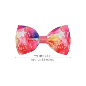 Barrette nœud arc-en-ciel en ruban gros-grain avec texte Happy pour filles