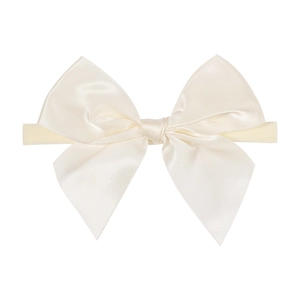 Minimalist ivory satin bow nylon headband for babies with soft seamless elastic texture
