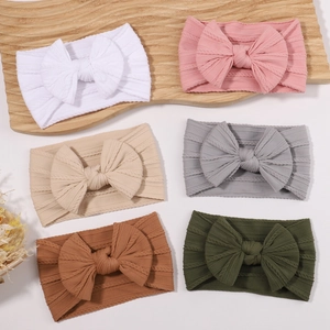 Lot de 6 bandeaux bébé élastiques larges avec grands nœuds en tissu tricoté à côtes douces
