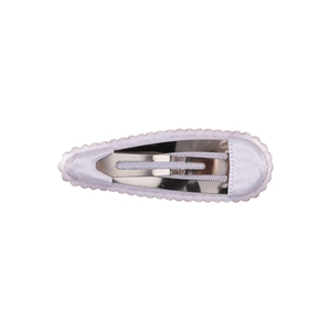 Elegant white fabric-wrapped BB hair clip with decorative wavy lace edges for kids