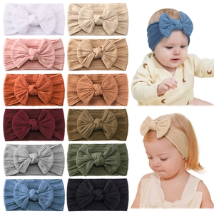 Bandeaux Bébé en Tricot à Torsades Large Elastique avec Grand Nœud Doux pour Petites Filles Accessoires de Cheveux Unis
