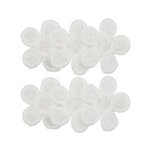 Detail of white lace flower embroidery patches with mesh texture for hair accessories