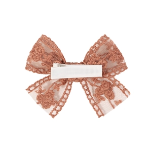Lace embroidery princess hair clip with terracotta bow for girls and toddlers