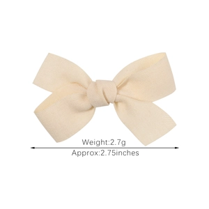 Soft cream cotton linen bow hair clip for babies with 2.75 inches size measurement