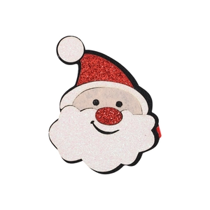 Dettaglio di un fermaglio per capelli Babbo Natale glitterato con cappello rosso e barba