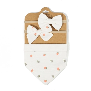 Floral strawberry baby bow headband and bib set set on high elastic skin-friendly bands