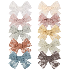 Handmade Lace Embroidery Bow Hair Clips For Baby Girls Sweet Floral Bowknot Alligator Clips Hair Accessories Children Headwear