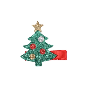 Dettaglio molletta per capelli a forma di albero di Natale glitterato con paillettes e stella