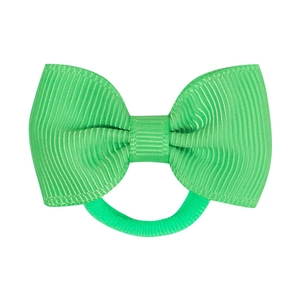 Detailed macro view of grass green grosgrain ribbon hair bow with durable elastic band