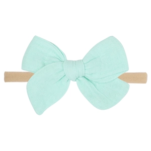 Mint green soft cotton bow headband with elastic khaki nylon band for baby girls