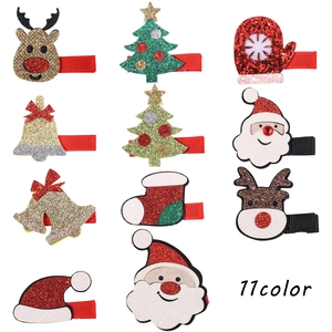 Fermagli per Capelli di Natale Glitterati per Bambini Pelle Sintetica Renna Babbo Natale Albero Pinza a Coccodrillo Accessori Capelli