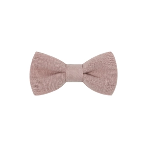 Close-up of pink linen fabric bow clip with detailed woven texture for children