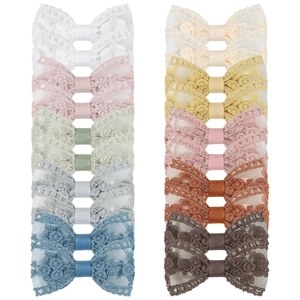 Lot de 10 barrettes à nœuds en dentelle pour filles en couleurs douces avec broderies fines