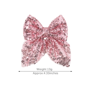 Nœud à cheveux rose à paillettes pour filles, fini brillant, environ 4,33 pouces de large