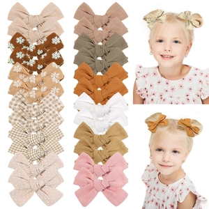 Lot de 12 barrettes à nœuds pour filles en tissus variés aux couleurs et motifs assortis