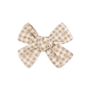 Barrette à cheveux faite main à carreaux marron avec motif marguerites pour filles