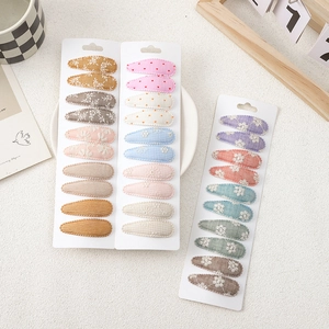 Kids floral embroidery hair clips set with corduroy textures on white display card
