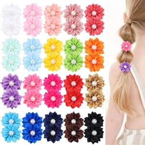 Chouchous Fleur pour Enfants Ruban Satin Gros-Grain Fausse Künstliche Perle Élastiques à Cheveux Accessoires Cheveux Filles