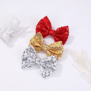 Sparkly sequin hair bows in red, gold and silver for girls party hairstyles