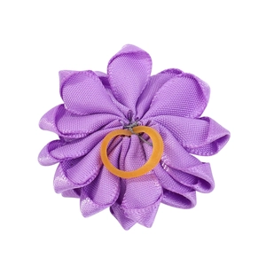 Élastique à cheveux fleur en satin violet fait main avec anneau en caoutchouc orange