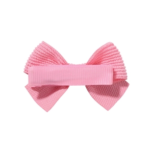 Pink vertical stripe corduroy bow hair clip with fabric-wrapped alligator base