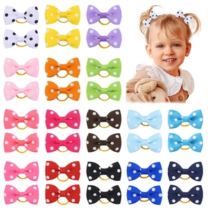 Children Grosgrain Ribbon Bowknot Hair Tie Polka Dot Printed Handmade Scrunchy Pony Tail Holder For Girls Kids Daily Headwear