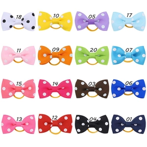 Set of 16 colorful polka dot bow hair ties for girls made of grosgrain ribbon material