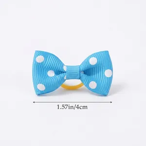 Blue polka dot ribbon bow hair tie for kids with high elastic rubber band 4cm