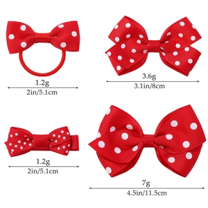 Set di fiocchi per capelli rossi a pois bianchi con elastici in diverse dimensioni