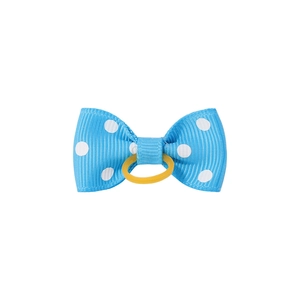 Polka dot blue grosgrain ribbon bow with yellow elastic hair tie for kids or pets