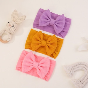 Lot de 3 bandeaux bébé avec nœuds en texture gaufrée jacquard en violet et rose