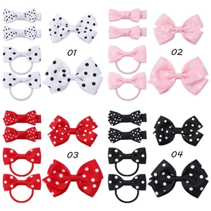 Set di fermagli e elastici per capelli con fiocchi a pois per bambine in quattro colori