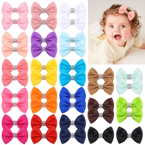 Pinces à Cheveux Nœud en Ruban Gros-grain Faites à la Main pour Enfants Bébés Strass Couleur Unie Barrette Bec de Canard Filles Accessoires de Cheveux