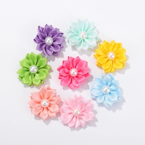 Lot de 8 élastiques à cheveux fleurs en ruban de 1,6 pouce avec perle pour filles