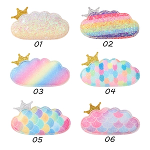 Cloud hair clips set with glitter crowns and colorful rainbow patterns for girls