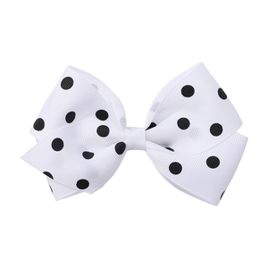 Grazioso fiocco per capelli bianco a pois neri in grosgrain per accessori da bambina