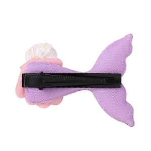 Sparkly mermaid tail hair clip with purple glitter shell and pink mesh for girls