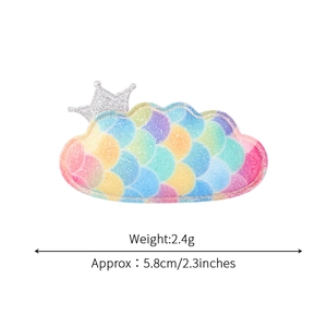 Sparkly rainbow cloud hair clip with silver crown for girls, 5.8cm pearlescent accessory