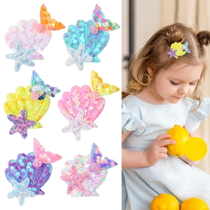 Lot de 6 barrettes à paillettes faites main en forme de queue de sirène et de coquillage