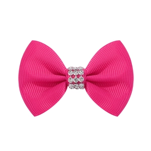 Nœud pour cheveux en gros-grain fuchsia avec boucle en strass pour filles