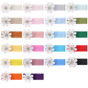 Fermagli per Capelli Bambini a Forma di Margherita Ricamati a Mano in Tessuto con Nastro Grosgrain Avvolto Pinze a Coccodrillo per Neonata Accessori Floreali