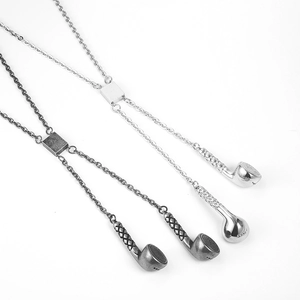 Collana con ciondolo a forma di cuffia in acciaio inossidabile hip-hop argento e nero