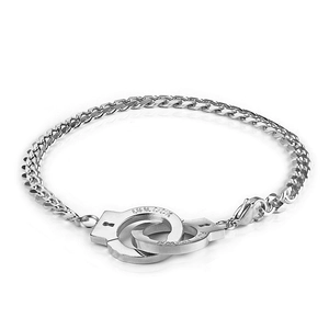 Streetwear silver stainless steel Cuban link bracelet with engraved UNLOCK handcuffs
