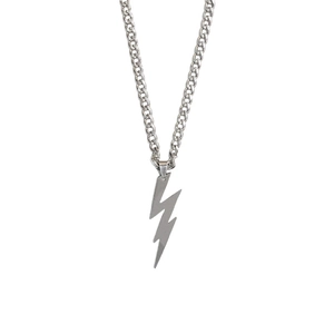Collier Pendentif Éclair en Acier Inoxydable Hip Hop Punk Chaîne Gourmette Pour Hommes Femmes Bijoux Argent