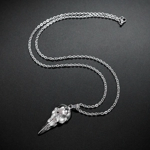 Gotische Vintage-Krähenschädel-Halskette mit polierter Edelstahlkette für Damen und Herren